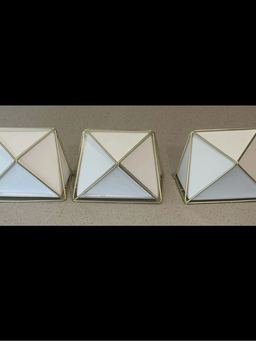 One Geometric Hanging Planter with Gold Frame and White Ceramic Pot